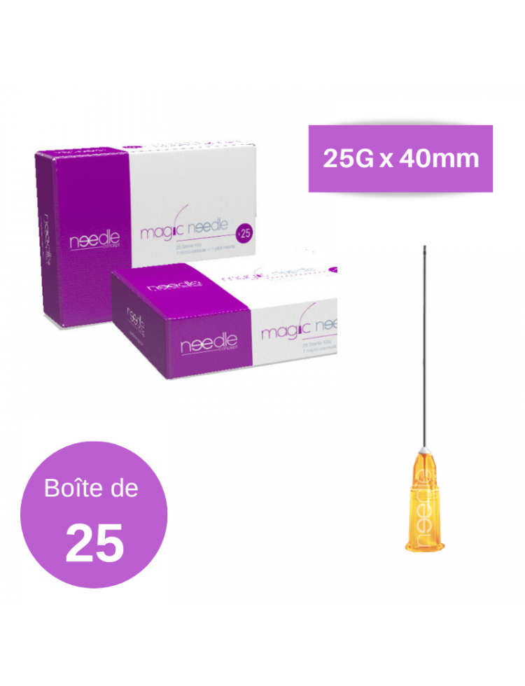 Canules 25G x 40mm Magic Needle (boite de 25) Canules 25G x 40mm Magic Needle (boite de 25)