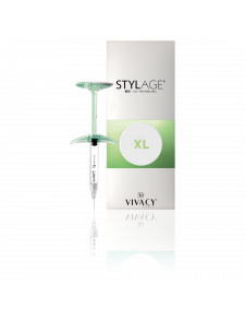 Stylage XL lidocaine injection filler acide hyaluronique menton pommettes jawline joues mâchoire jeune